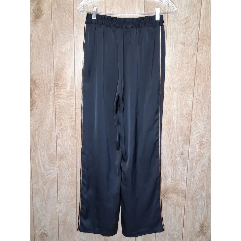 Stella McCartney 100% Silk Black 2 Piece Pajama Set Gold Piping Size Large